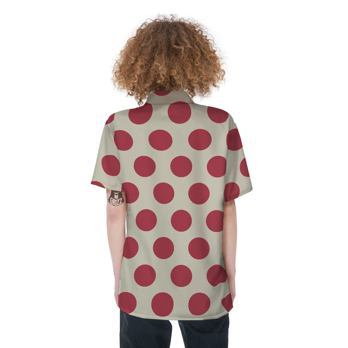 White And Red Polka Dot Women's Short Sleeve Shirts-grizzshop