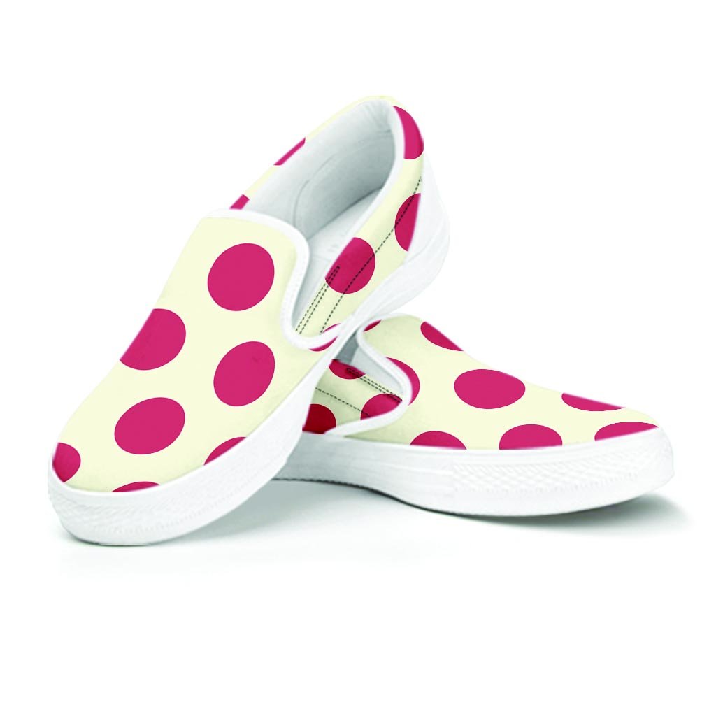 White And Red Polka Dot Women's Slip On Sneakers-grizzshop