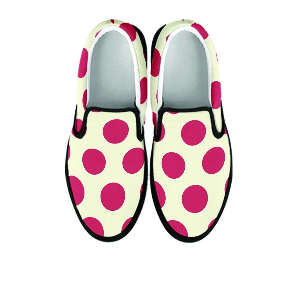 White And Red Polka Dot Women's Slip On Sneakers-grizzshop