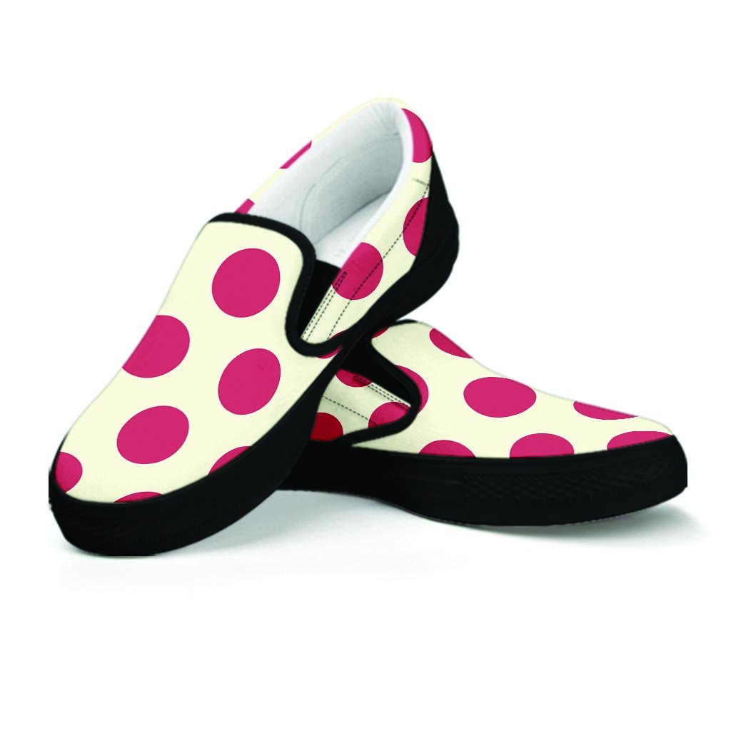 White And Red Polka Dot Women's Slip On Sneakers-grizzshop