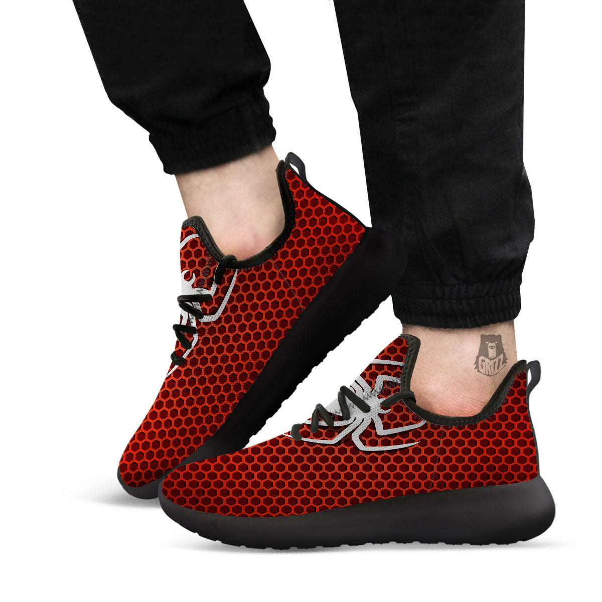 White And Red Spider Print Black Athletic Shoes-grizzshop
