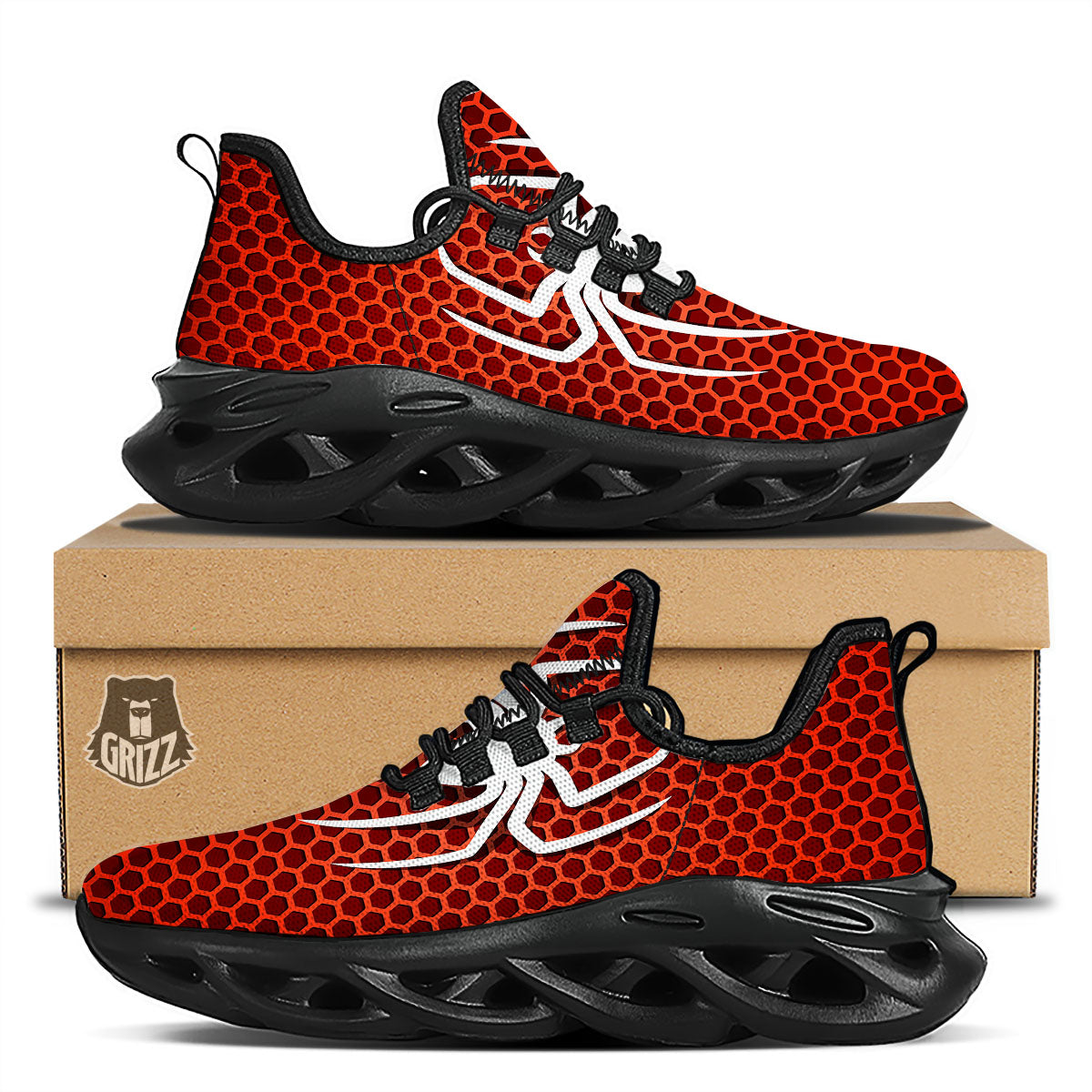 White And Red Spider Print Black Running Shoes-grizzshop