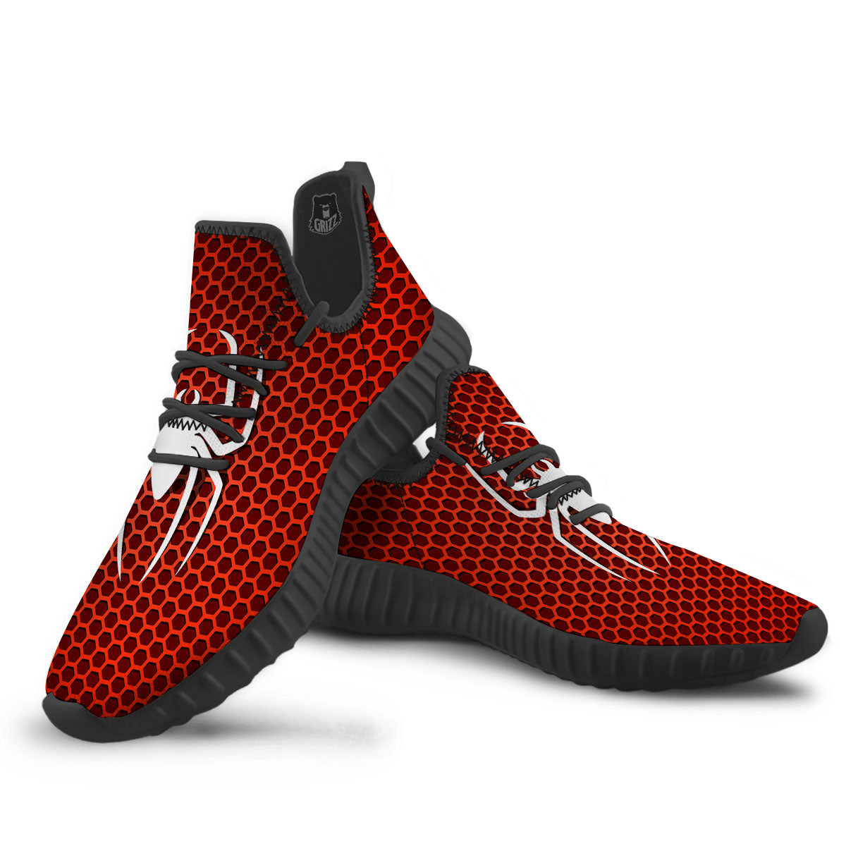 White And Red Spider Print Black Walking Shoes-grizzshop