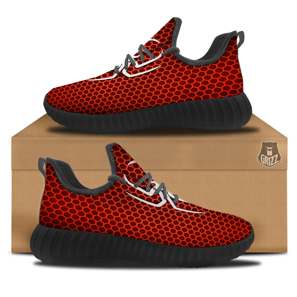 White And Red Spider Print Black Walking Shoes-grizzshop