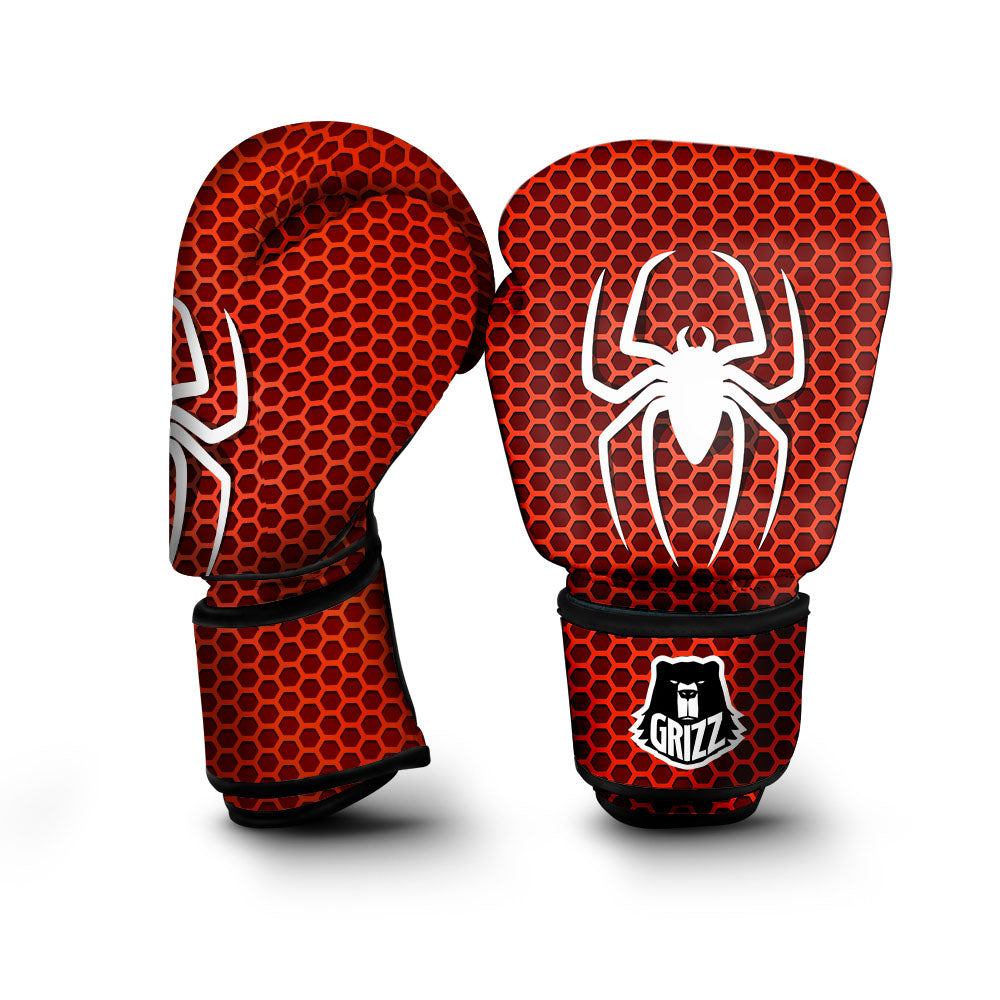 White And Red Spider Print Boxing Gloves-grizzshop