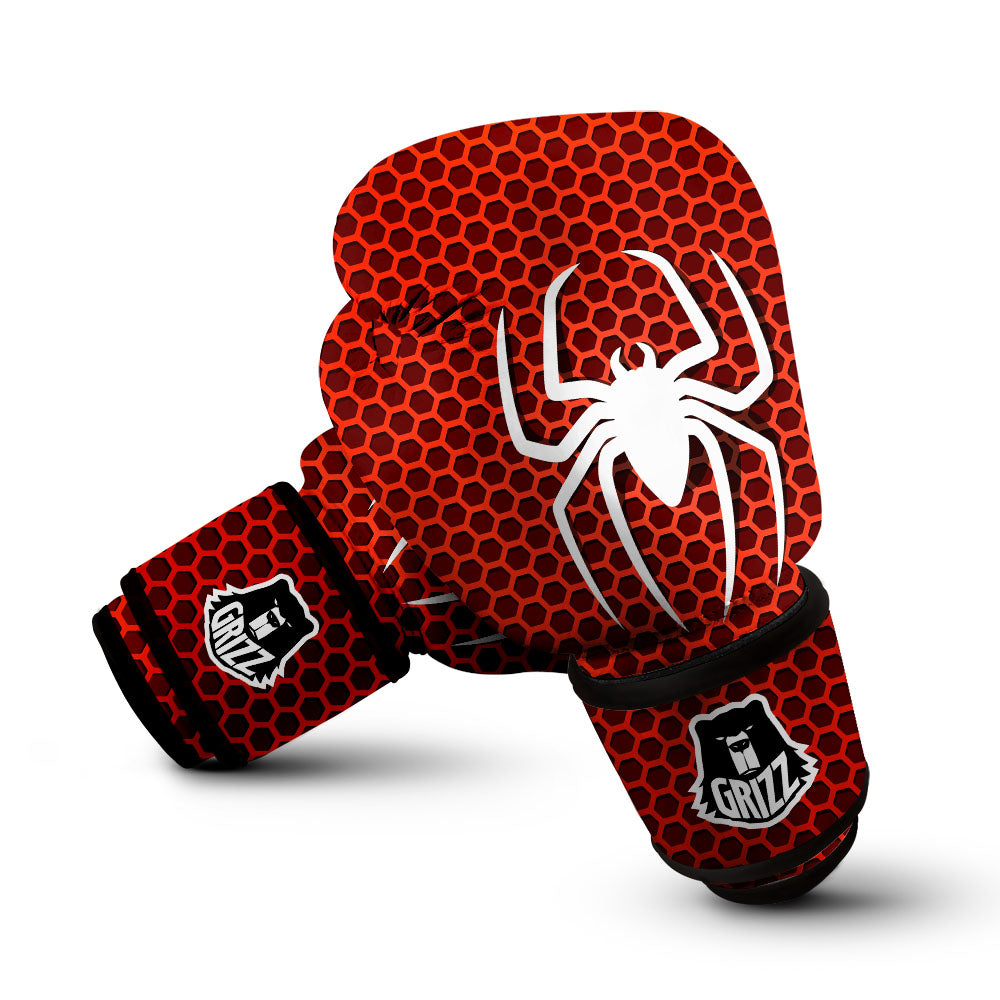 White And Red Spider Print Boxing Gloves-grizzshop