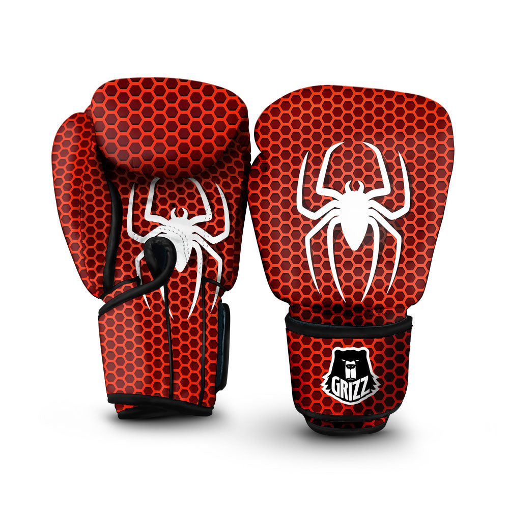 White And Red Spider Print Boxing Gloves-grizzshop