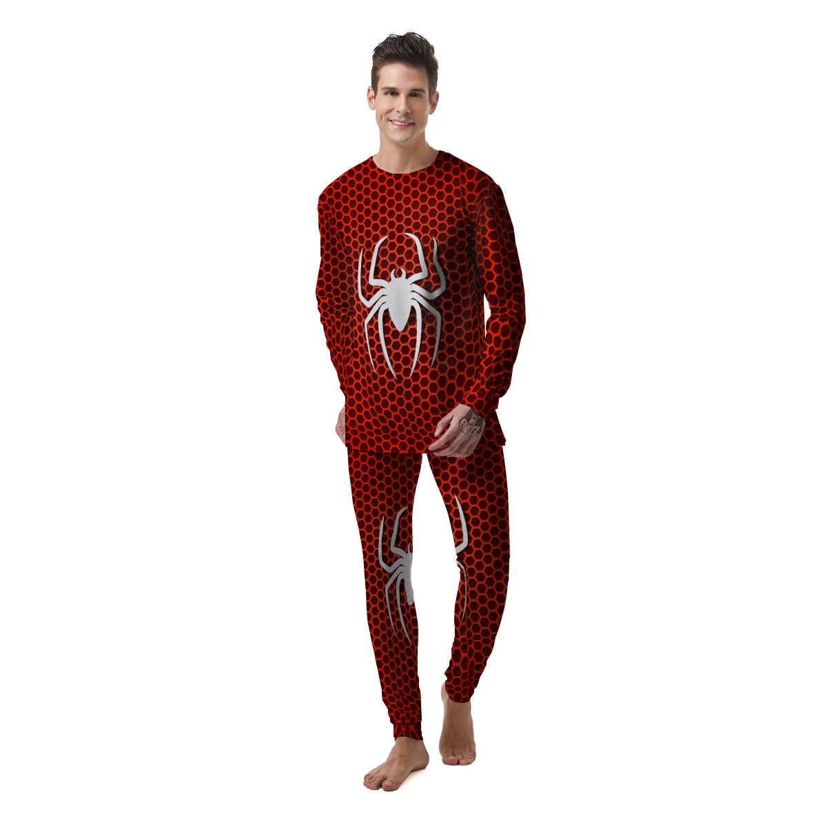 White And Red Spider Print Men's Pajamas-grizzshop