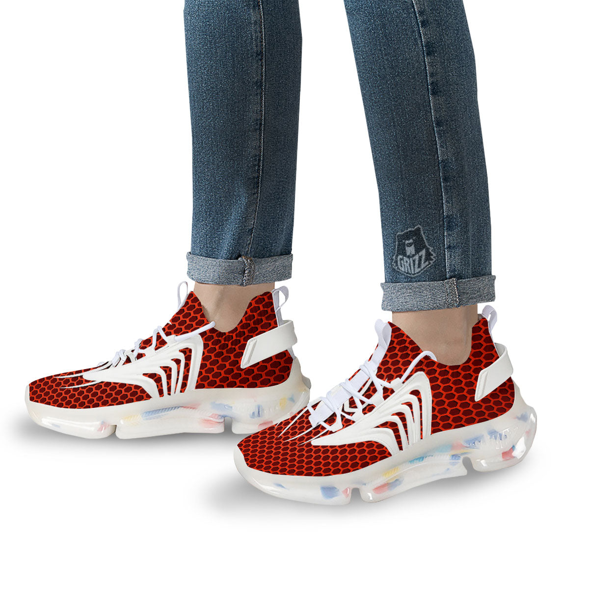 White And Red Spider Print White Gym Shoes-grizzshop