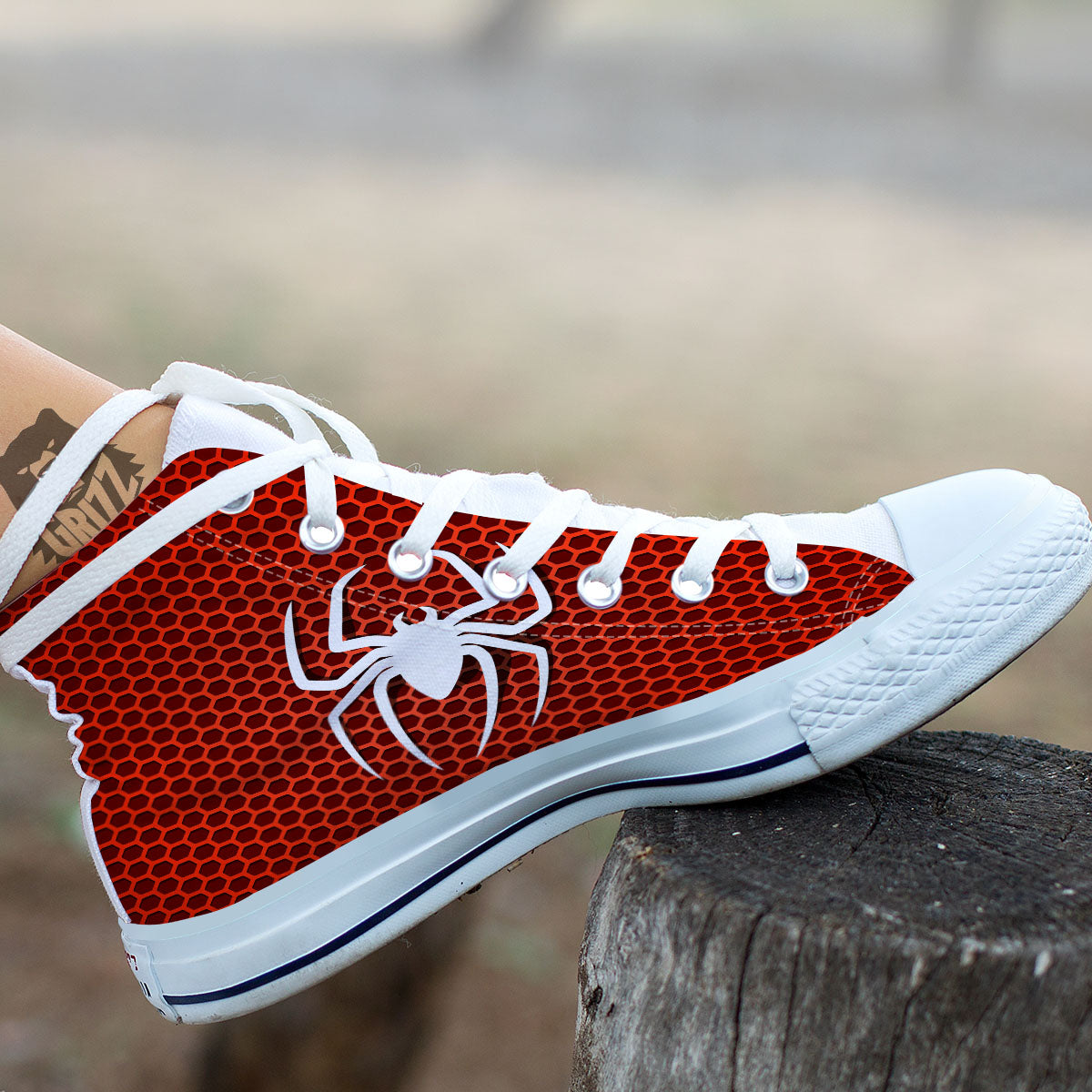 White And Red Spider Print White High Top Shoes-grizzshop