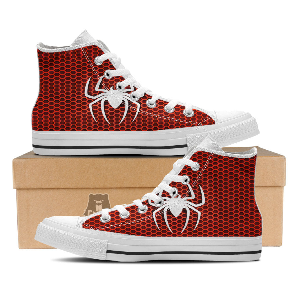 White And Red Spider Print White High Top Shoes-grizzshop