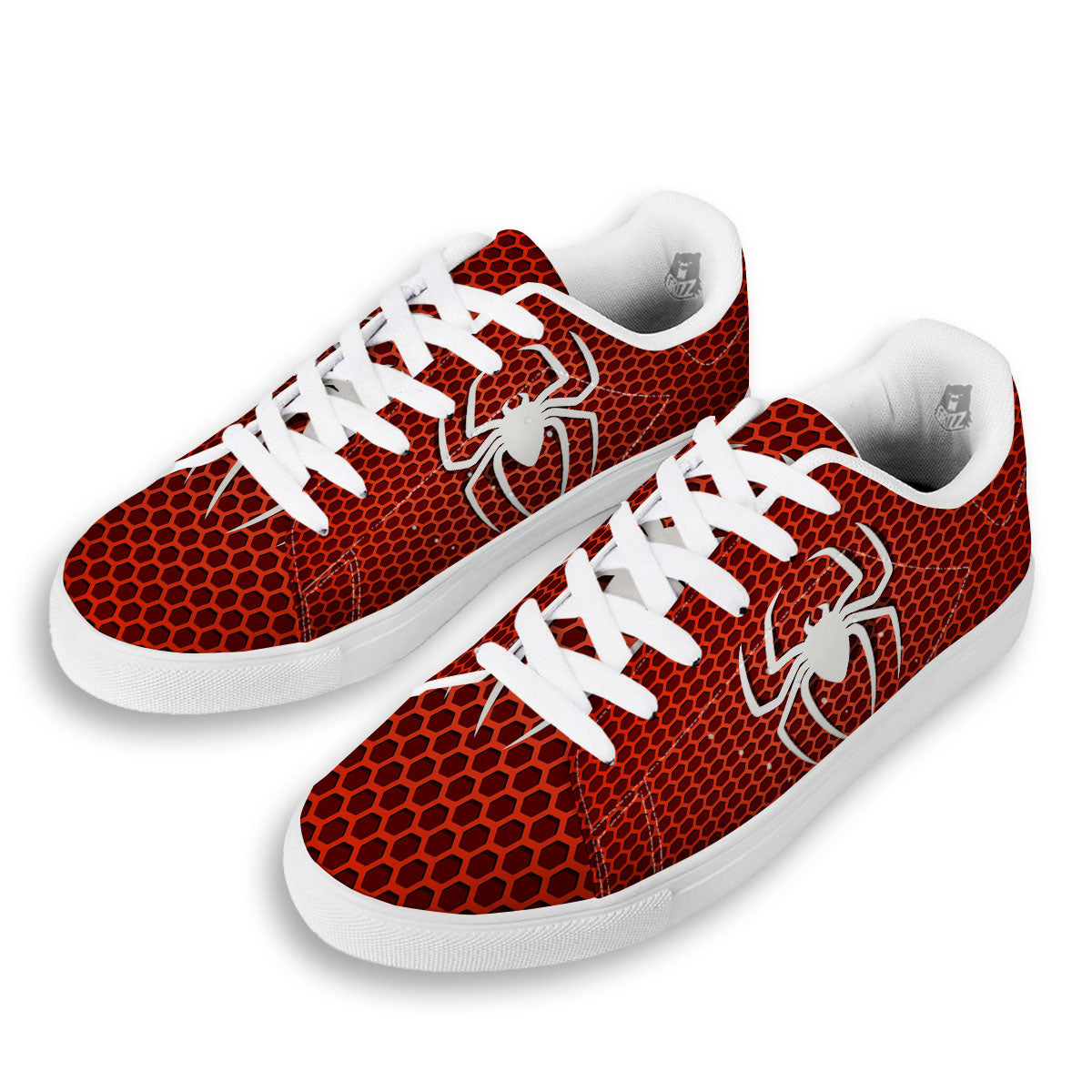 White And Red Spider Print White Low Top Sneakers-grizzshop