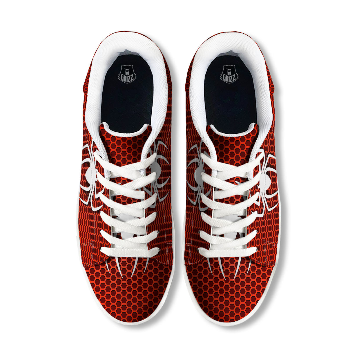 White And Red Spider Print White Low Top Sneakers-grizzshop