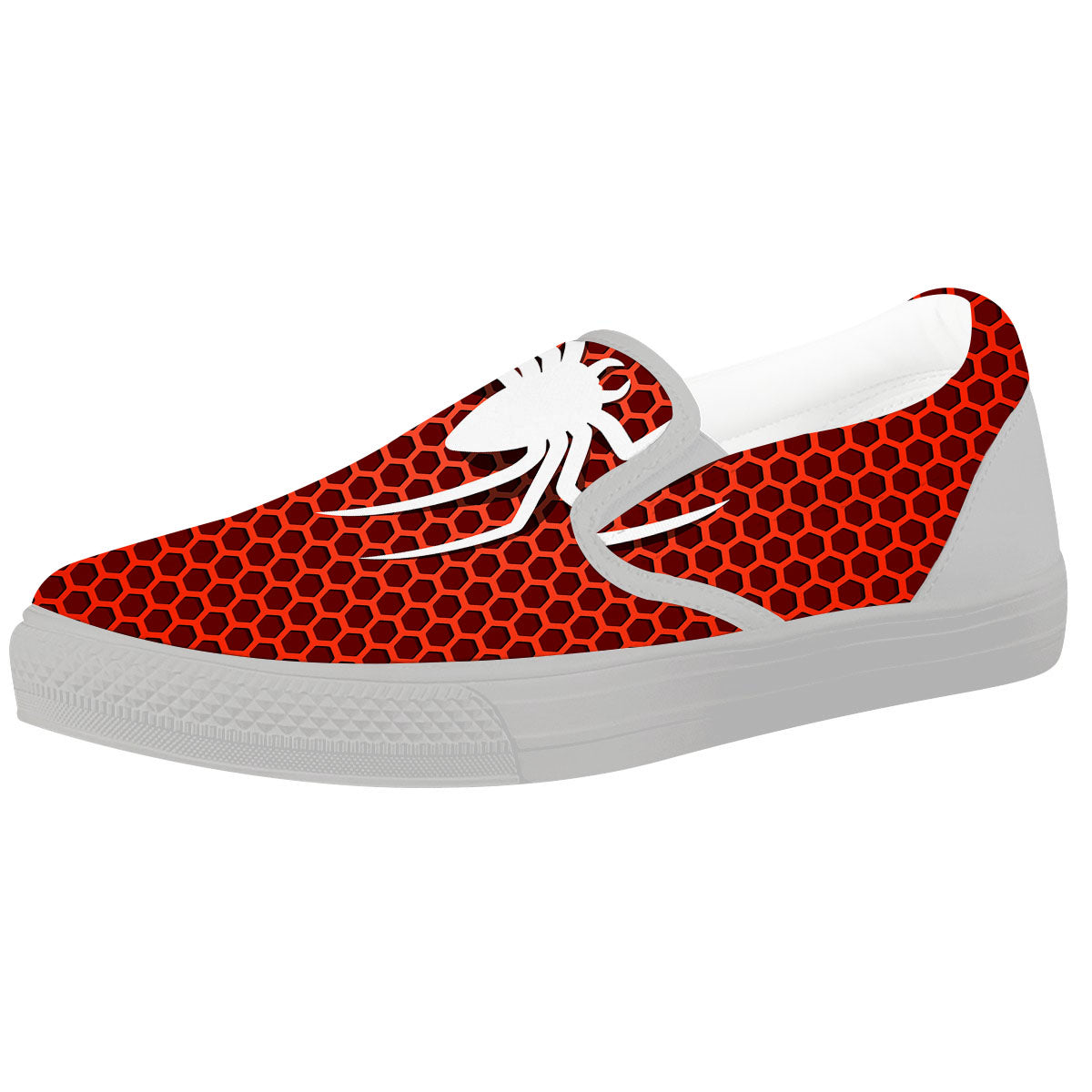 White And Red Spider Print White Slip On Shoes-grizzshop