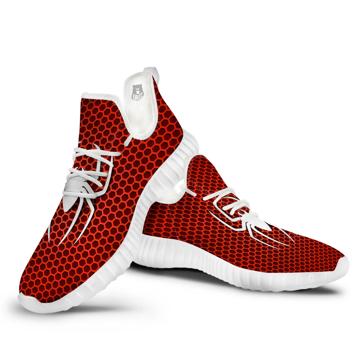 White And Red Spider Print White Walking Shoes-grizzshop