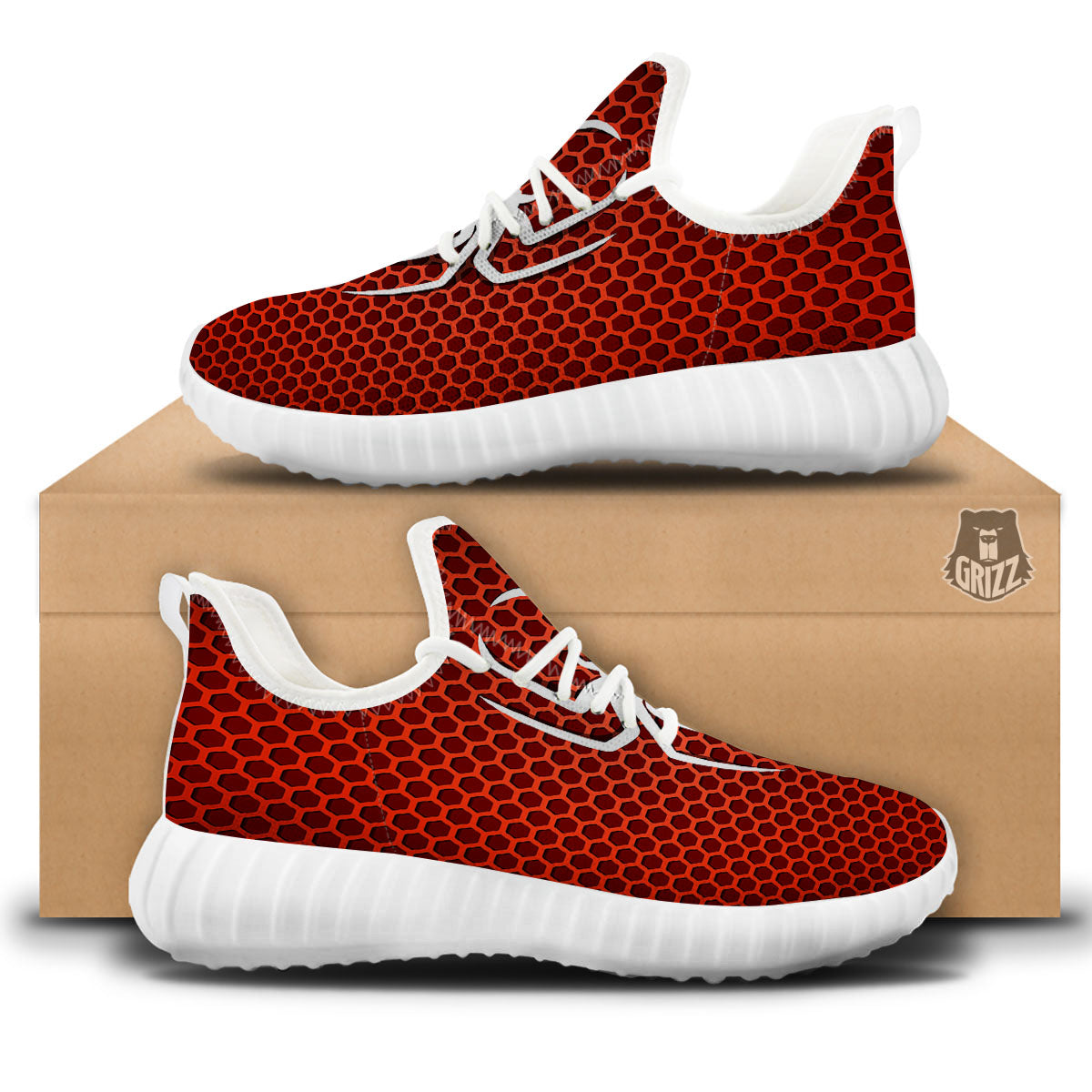 White And Red Spider Print White Walking Shoes-grizzshop