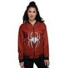 White And Red Spider Print Women's Bomber Jacket-grizzshop