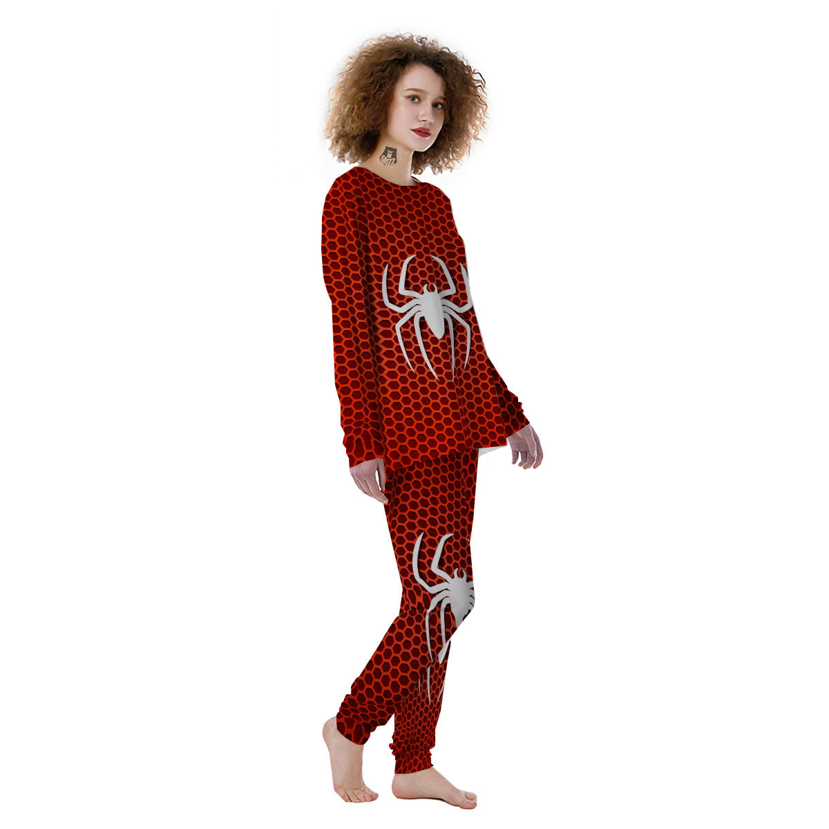 White And Red Spider Print Women's Pajamas-grizzshop