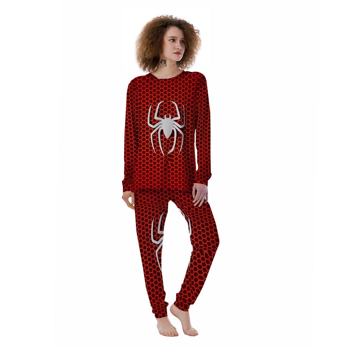 White And Red Spider Print Women's Pajamas-grizzshop