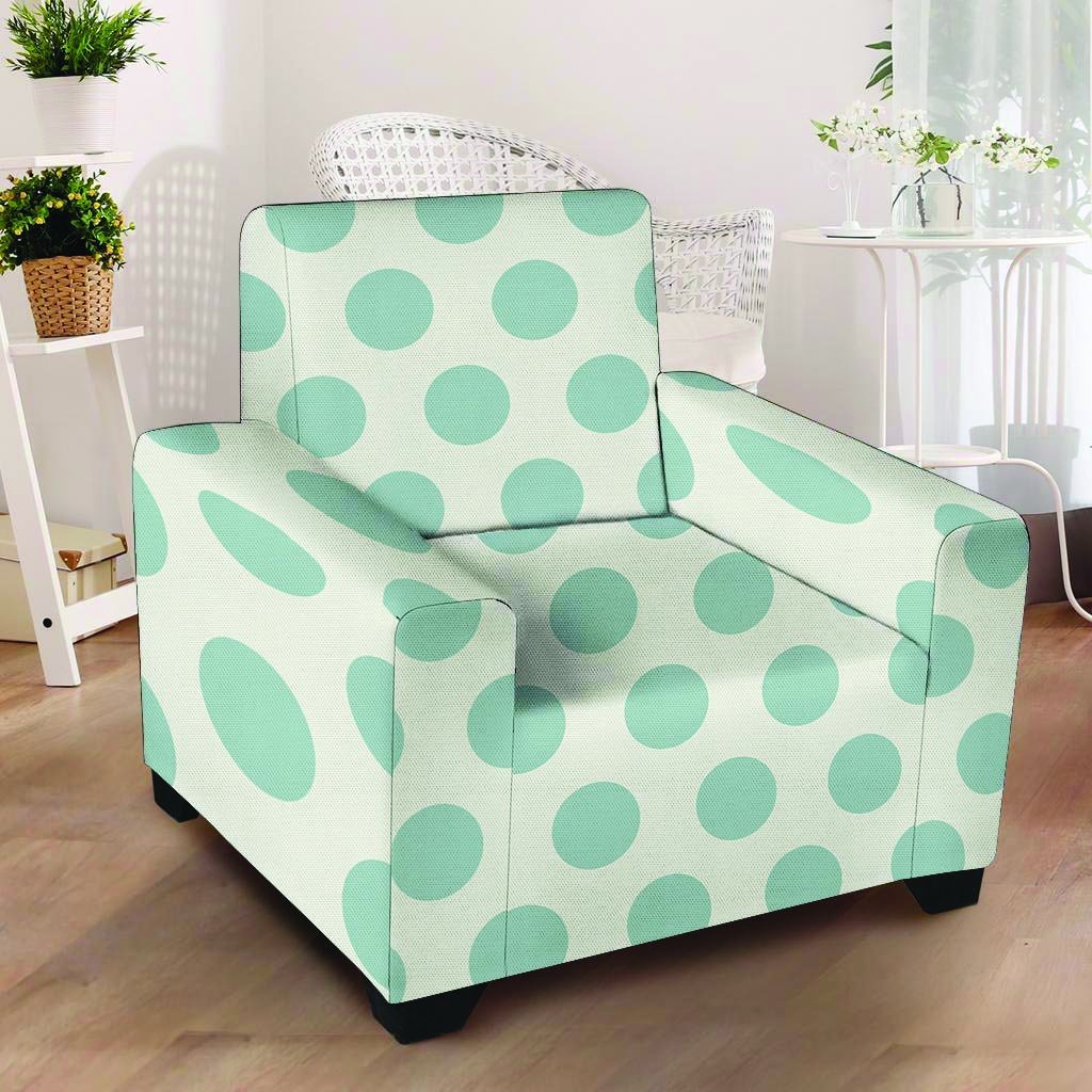 White And Turquoise Polka Dot Armchair Cover-grizzshop