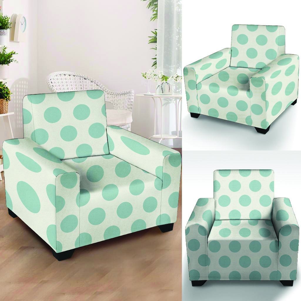 White And Turquoise Polka Dot Armchair Cover-grizzshop