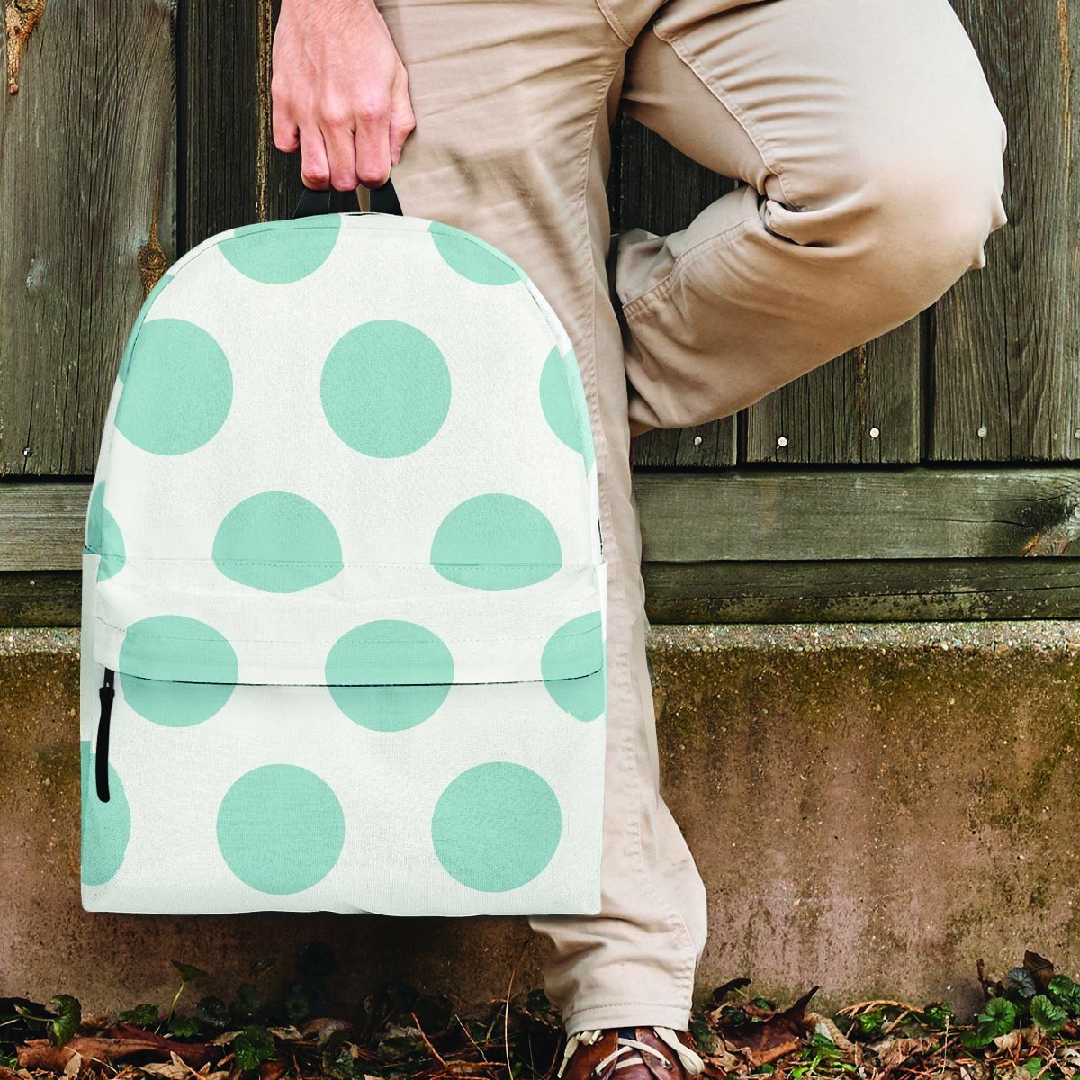White And Turquoise Polka Dot Backpack-grizzshop
