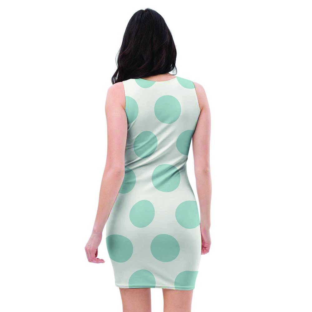 White And Turquoise Polka Dot Bodycon Dress-grizzshop