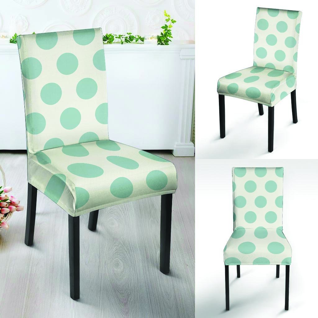 White And Turquoise Polka Dot Chair Cover-grizzshop