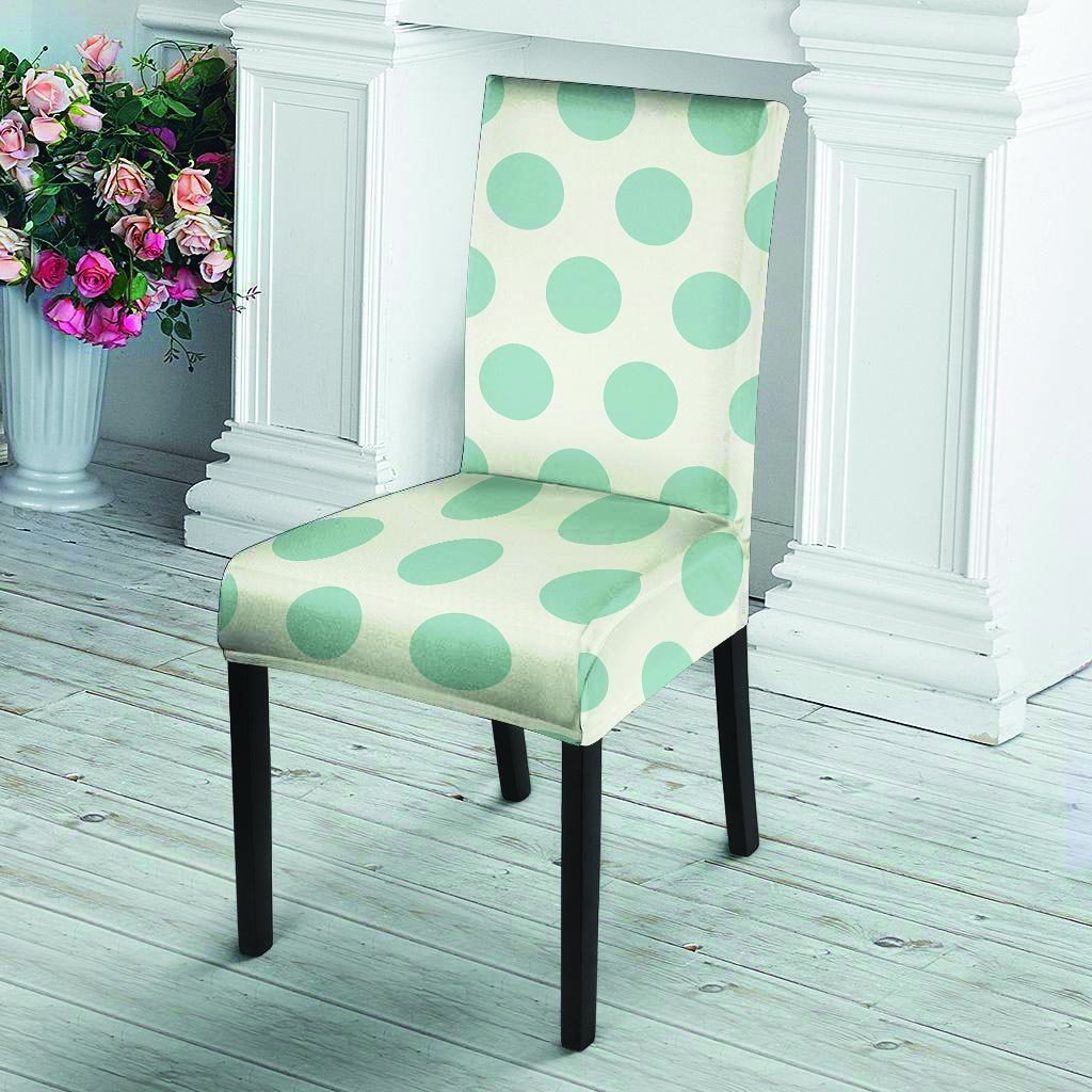 White And Turquoise Polka Dot Chair Cover-grizzshop