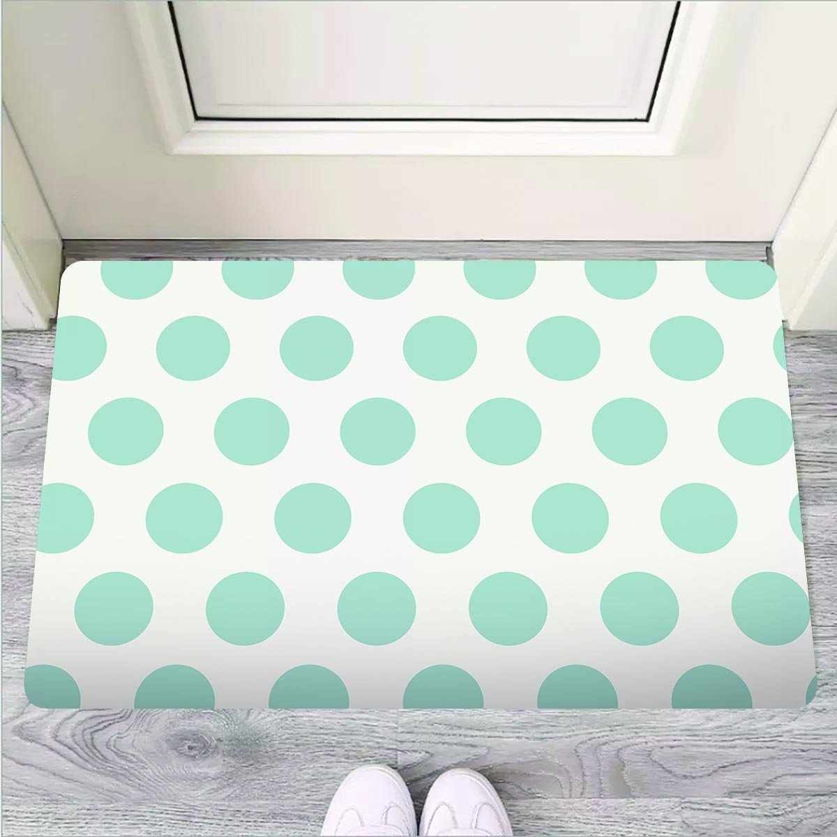 White And Turquoise Polka Dot Door Mat-grizzshop