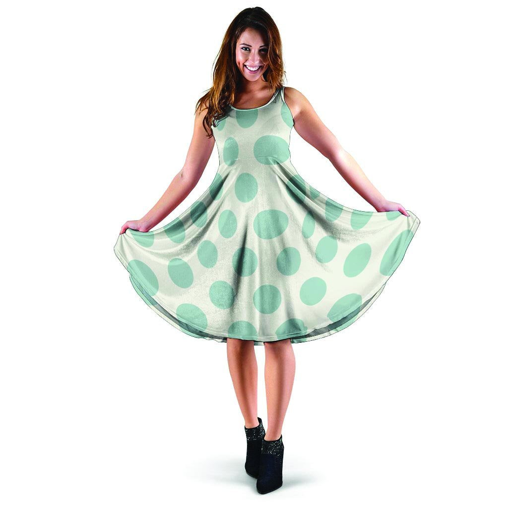 White And Turquoise Polka Dot Dress-grizzshop