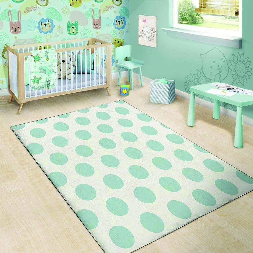 White And Turquoise Polka Dot Floor Mat-grizzshop