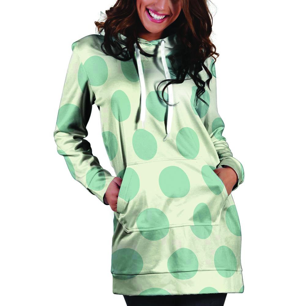 White And Turquoise Polka Dot Hoodie Dress-grizzshop