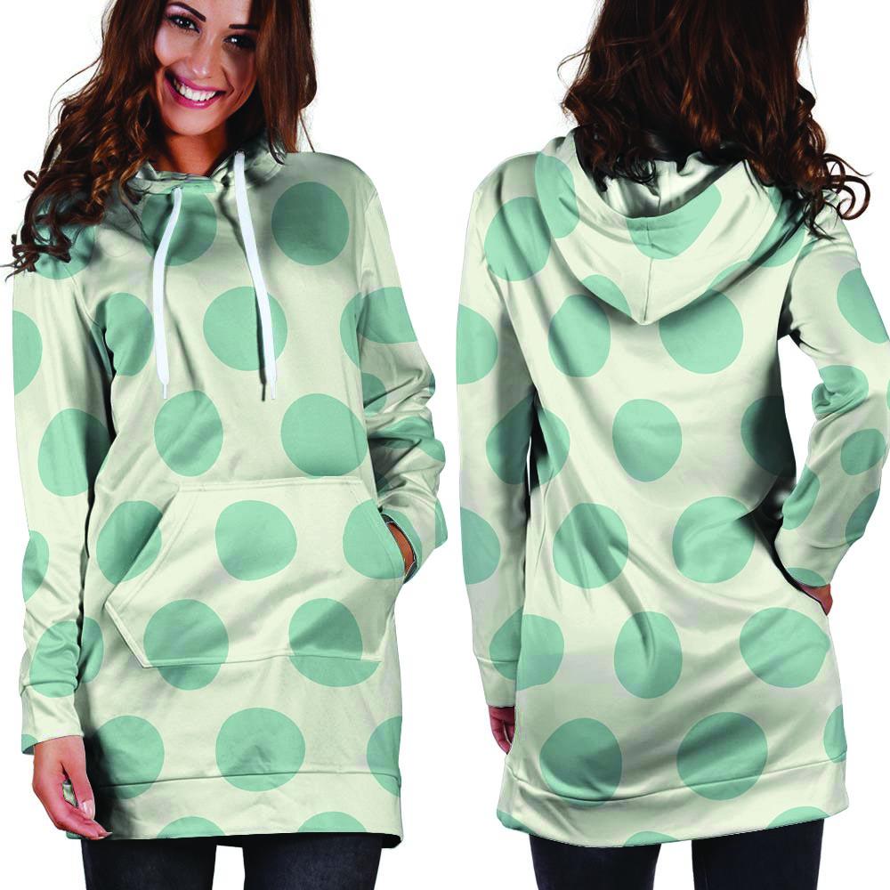 White And Turquoise Polka Dot Hoodie Dress-grizzshop