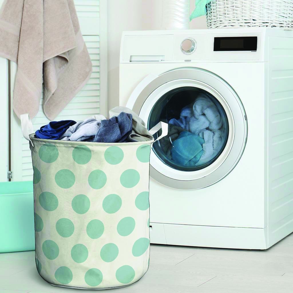 White And Turquoise Polka Dot Laundry Basket-grizzshop