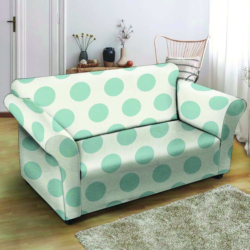 White And Turquoise Polka Dot Loveseat Cover-grizzshop