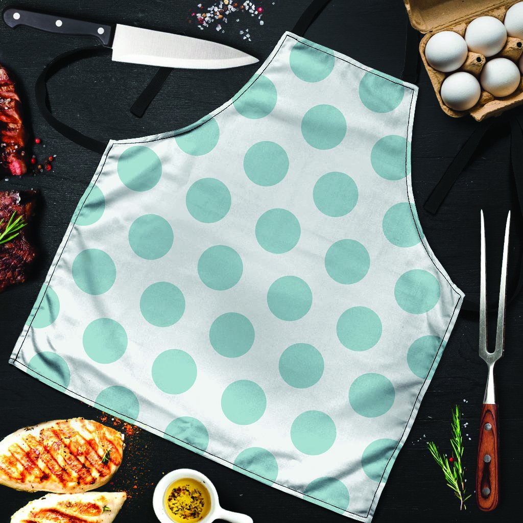 White And Turquoise Polka Dot Men's Apron-grizzshop