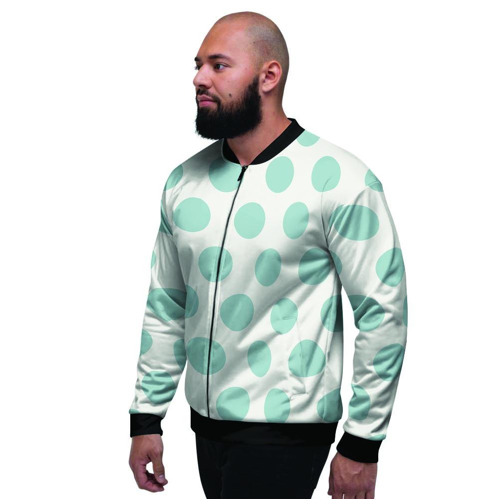 White And Turquoise Polka Dot Men's Bomber Jacket-grizzshop