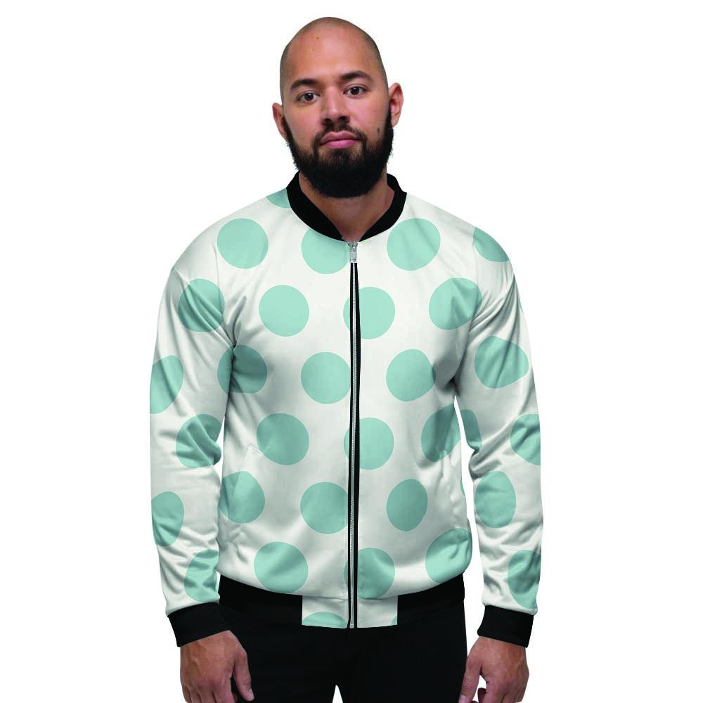 White And Turquoise Polka Dot Men's Bomber Jacket-grizzshop