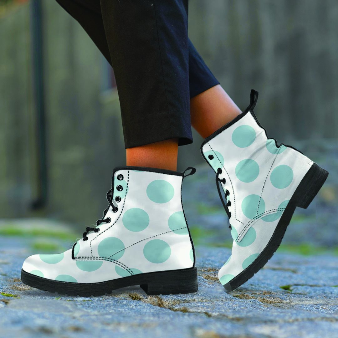 White And Turquoise Polka Dot Men's Boots-grizzshop