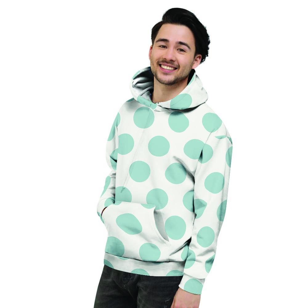 White And Turquoise Polka Dot Men's Hoodie-grizzshop