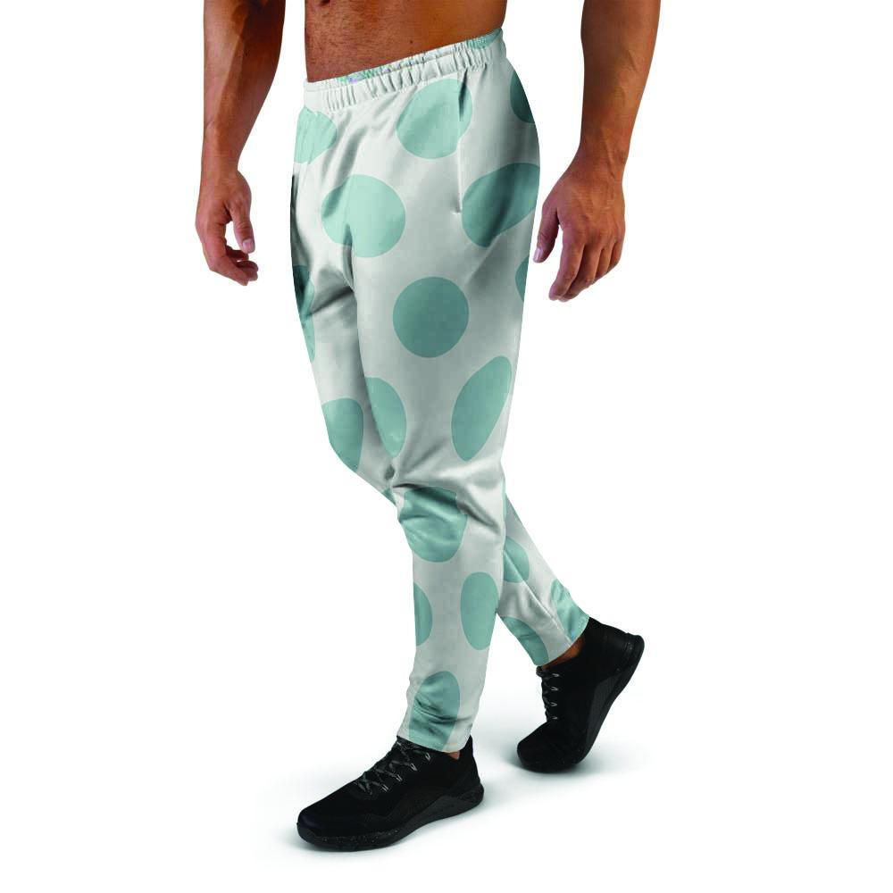 White And Turquoise Polka Dot Men's Joggers-grizzshop