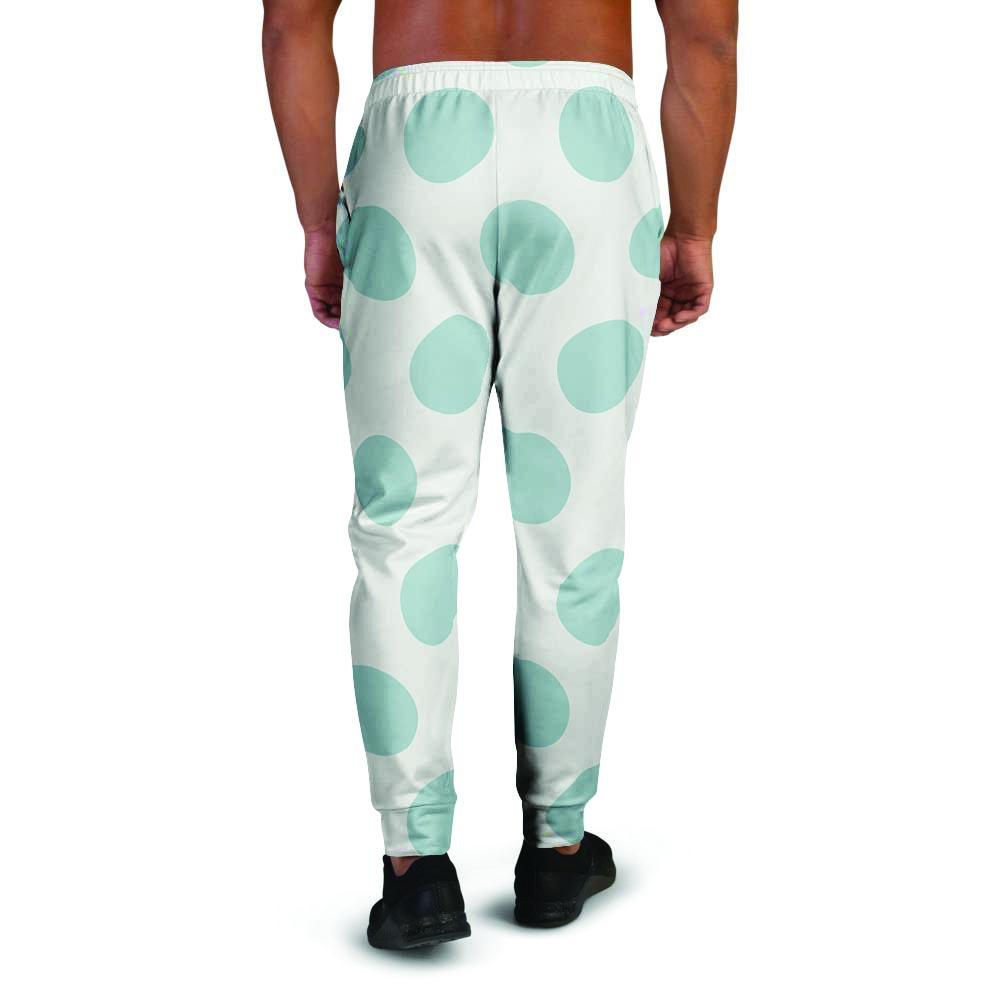 White And Turquoise Polka Dot Men's Joggers-grizzshop