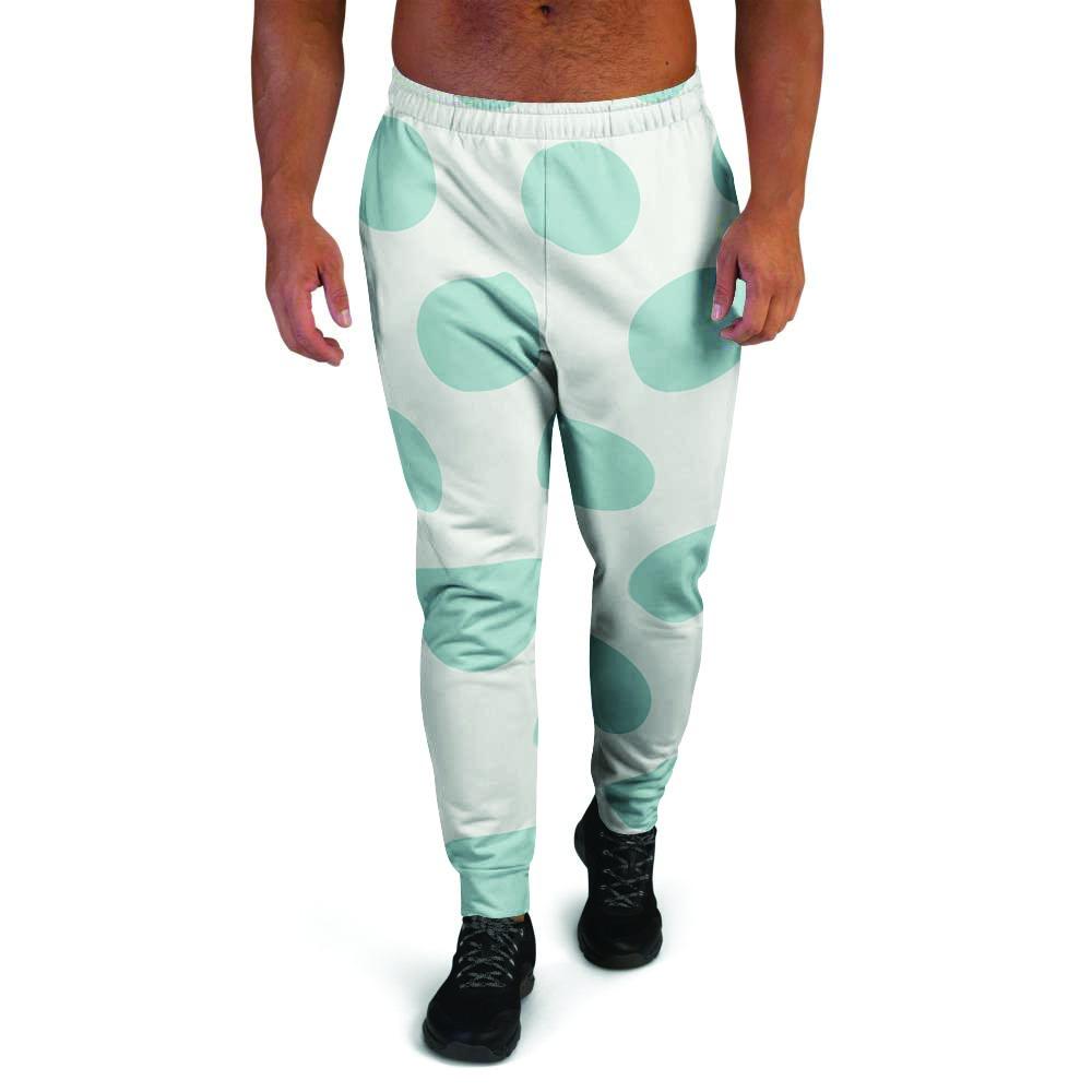 White And Turquoise Polka Dot Men's Joggers-grizzshop