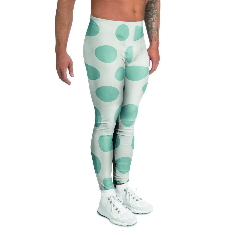 White And Turquoise Polka Dot Men's Leggings-grizzshop