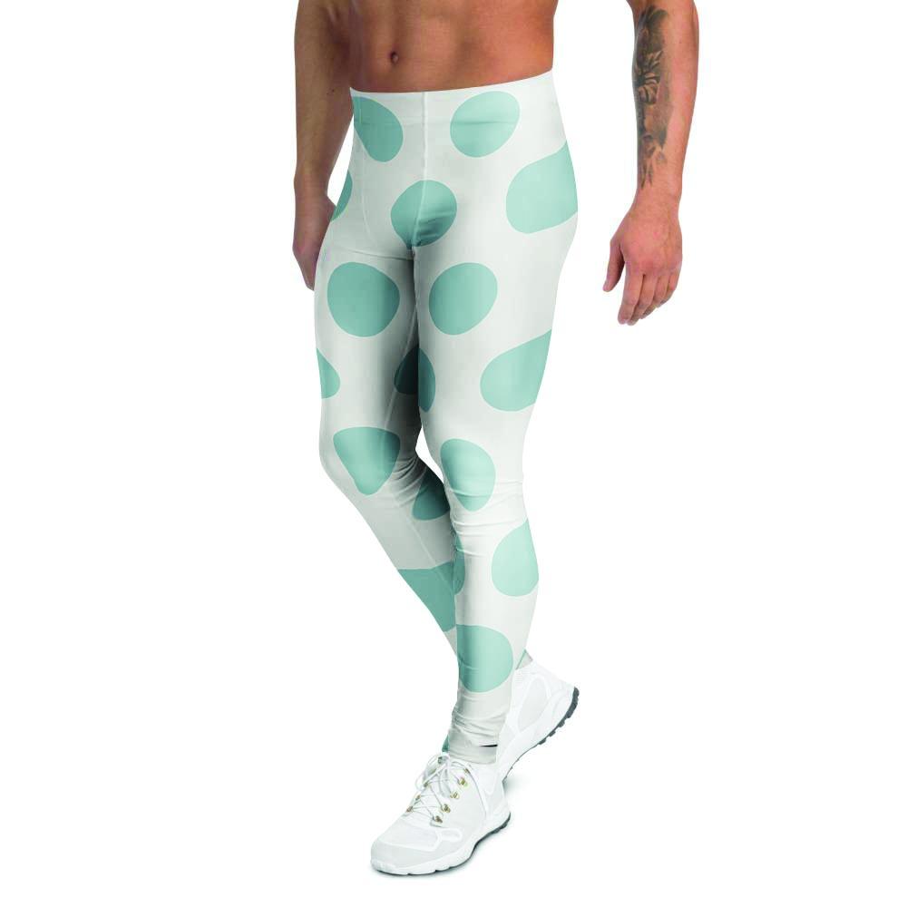 White And Turquoise Polka Dot Men's Leggings-grizzshop