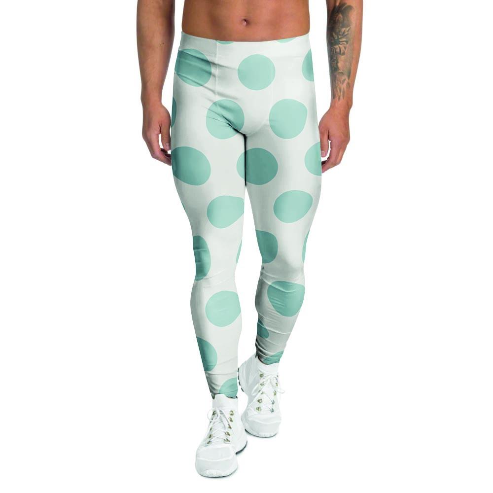 White And Turquoise Polka Dot Men's Leggings-grizzshop