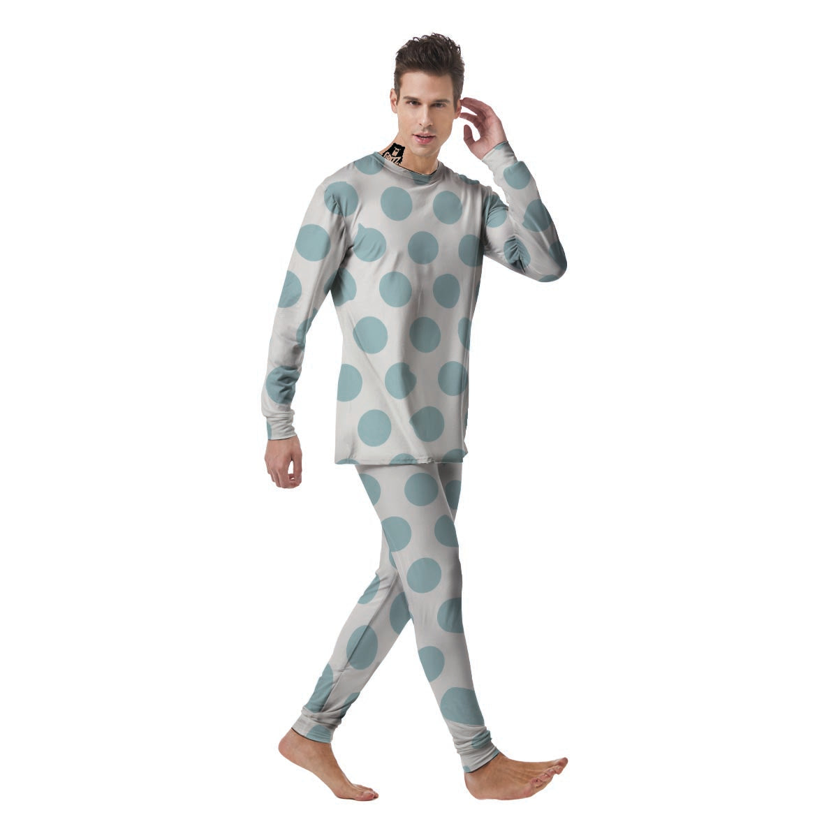 White And Turquoise Polka Dot Men's Pajamas-grizzshop