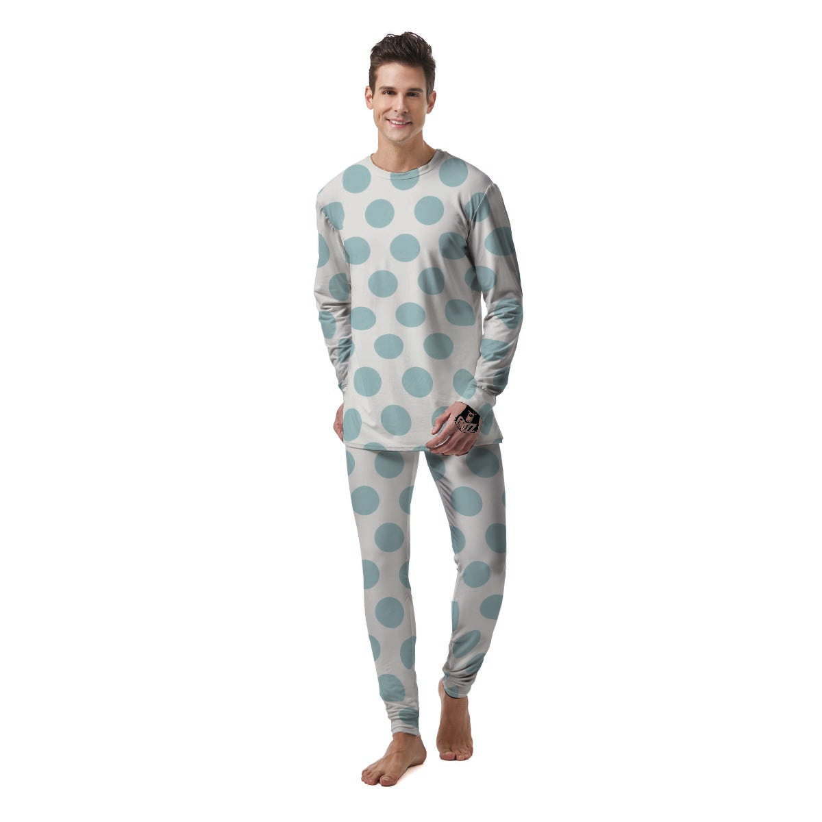 White And Turquoise Polka Dot Men's Pajamas-grizzshop