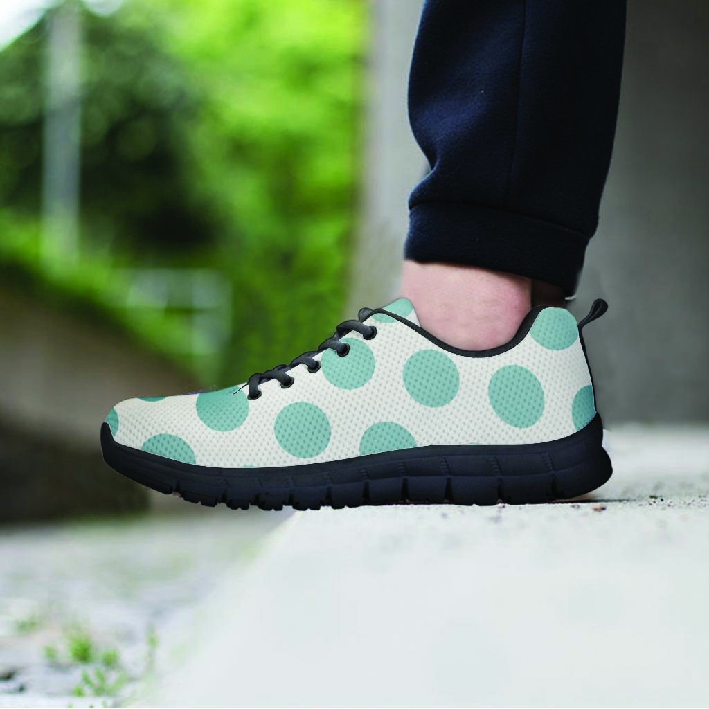 White And Turquoise Polka Dot Men's Sneakers-grizzshop